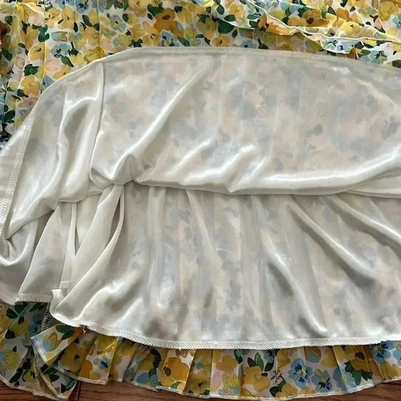 [L]Joie yellow Floral Maxi Lined Pleated Pull On Skirt  with Waist Belt - Picture 9 of 10